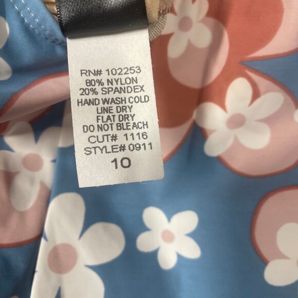 Esther Williams ModCloth 10 One Piece Swim Dress Shorts Blue Chic Let Fun Bloom - Picture 12 of 13